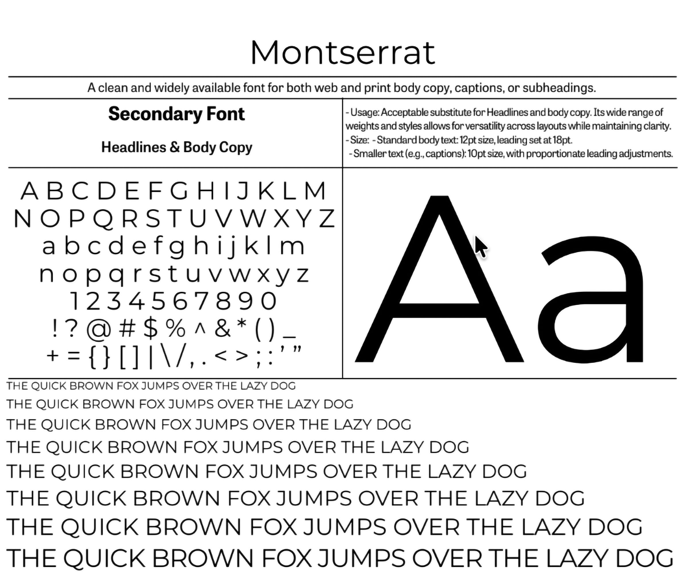 Montserrat type specimen explored as part of the Tea Collection typography system