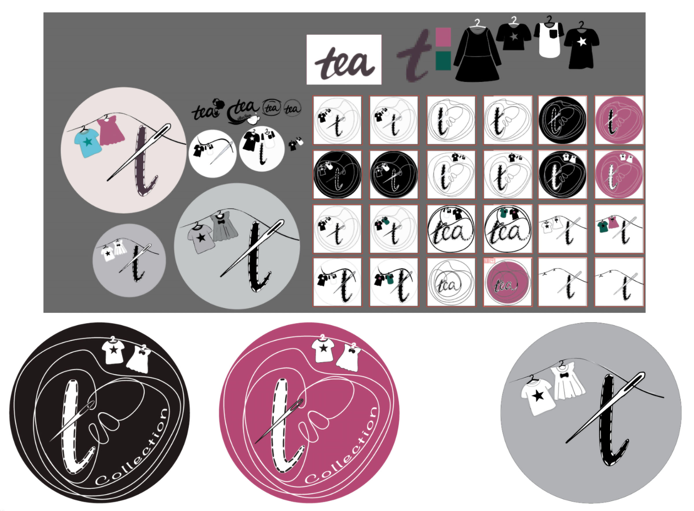 Tea Collection initial logo ideation sketches and early mark directions