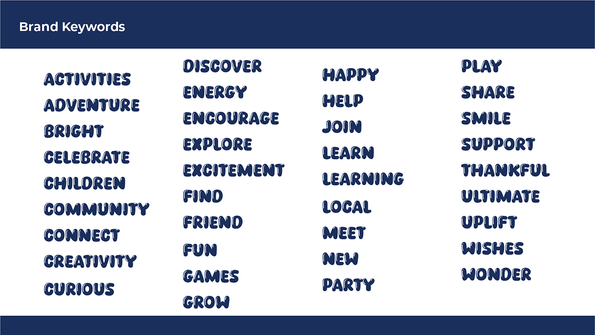 Great Lakes Children’s Museum brand keywords and direction notes used to guide the identity work