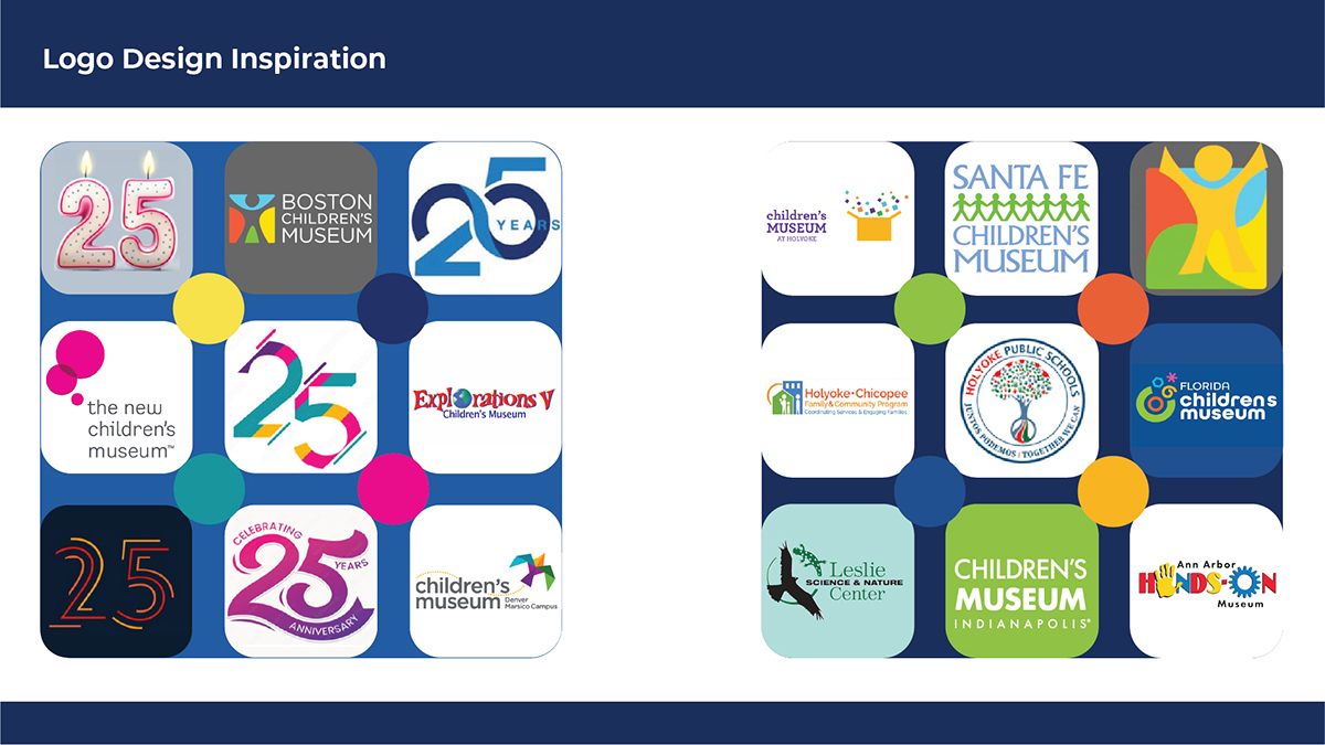 Logo inspiration references gathered for the Great Lakes Children’s Museum 25th birthday project