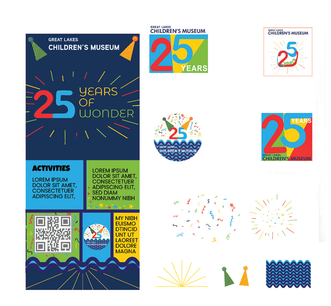 Early Great Lakes Children’s Museum logo and layout concepts exploring different directions