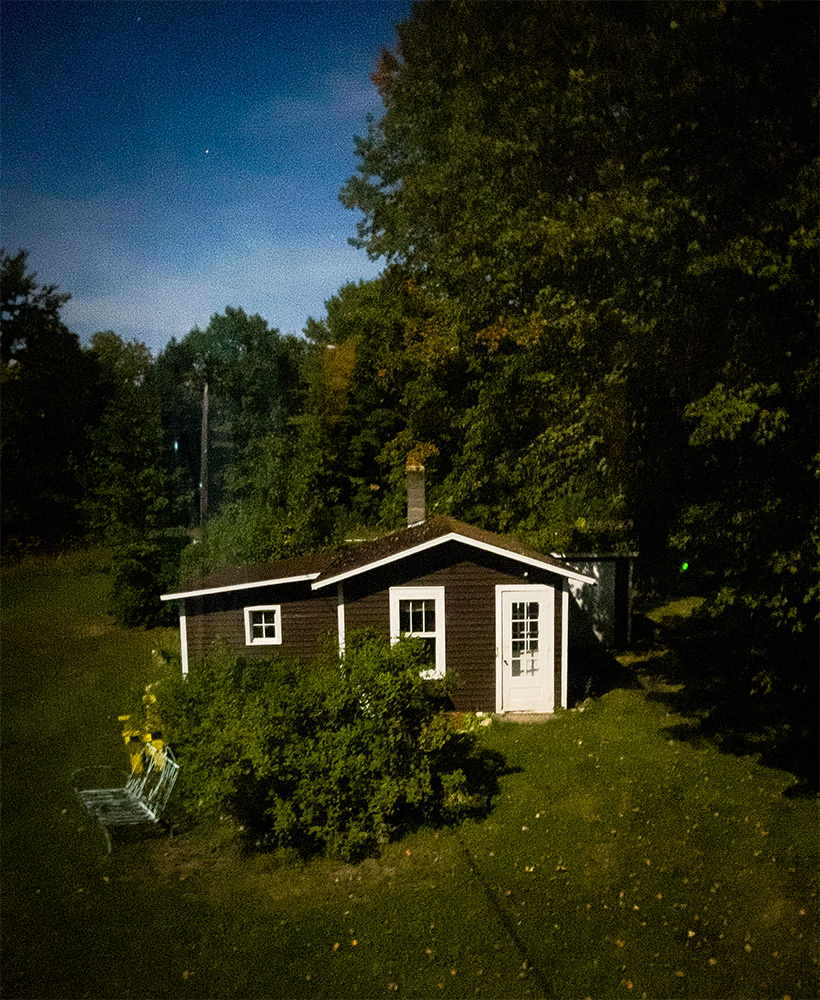 Reference photograph of the small 1930s house before becoming the basis for the ink wash illustration.
