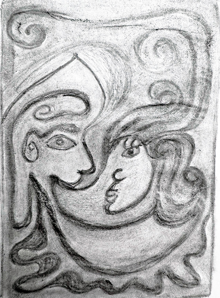 Initial thumbnail sketch for Blowing Smoke, showing a stylized figure exhaling smoke.