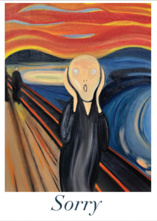 Front of apology greeting card using The Scream painting with the word Sorry.