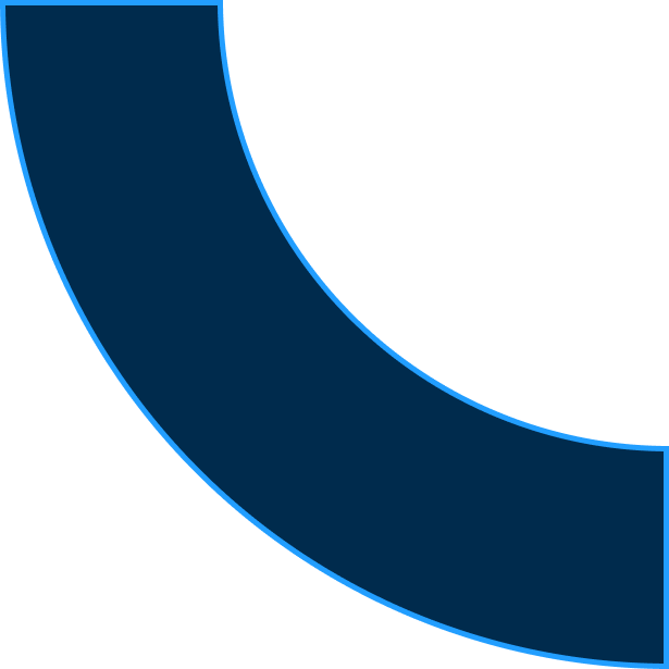 Dark blue quarter circle shape bordered by a lighter blue line on a white background.