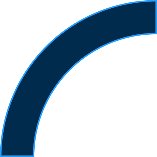Dark blue quarter circle arc with a thin bright blue outline on a transparent background.
