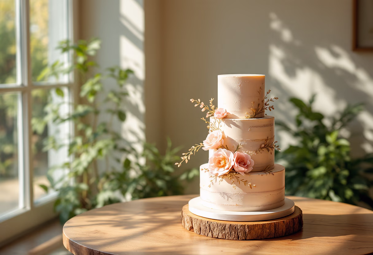 image of custom event cake in a cozy bakery setting