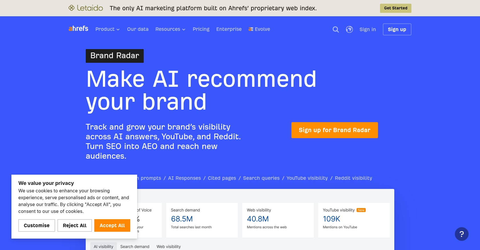 Ahrefs Brand Radar Screenshot