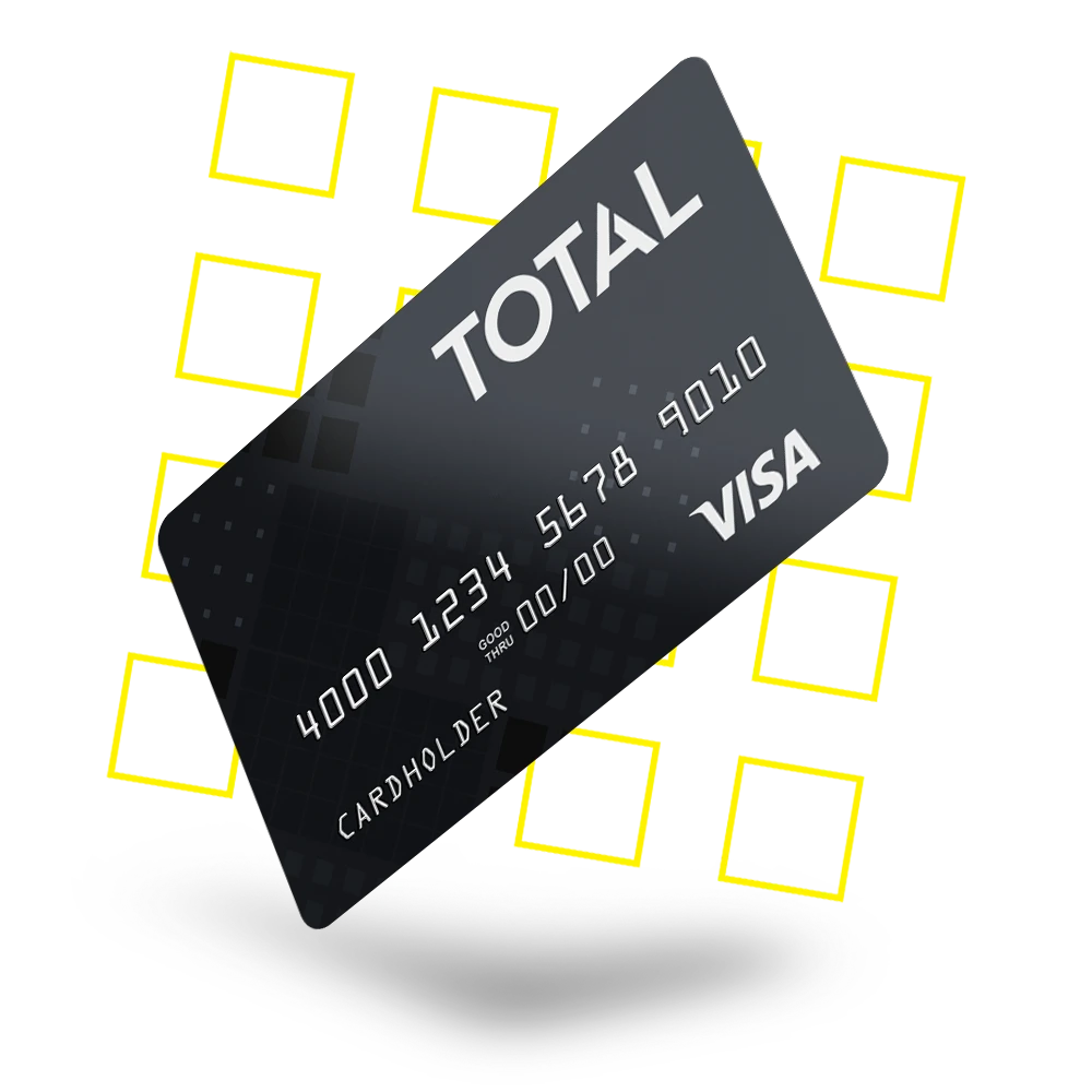 Two TOTAL credit cards, with a modern square and line background.