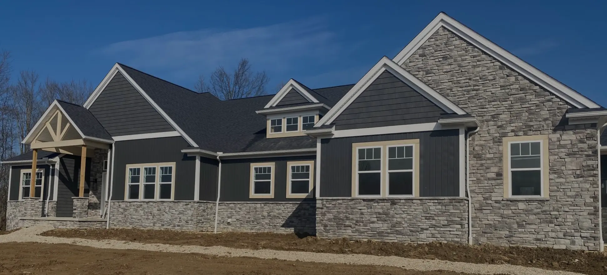 stone siding on home on full wall