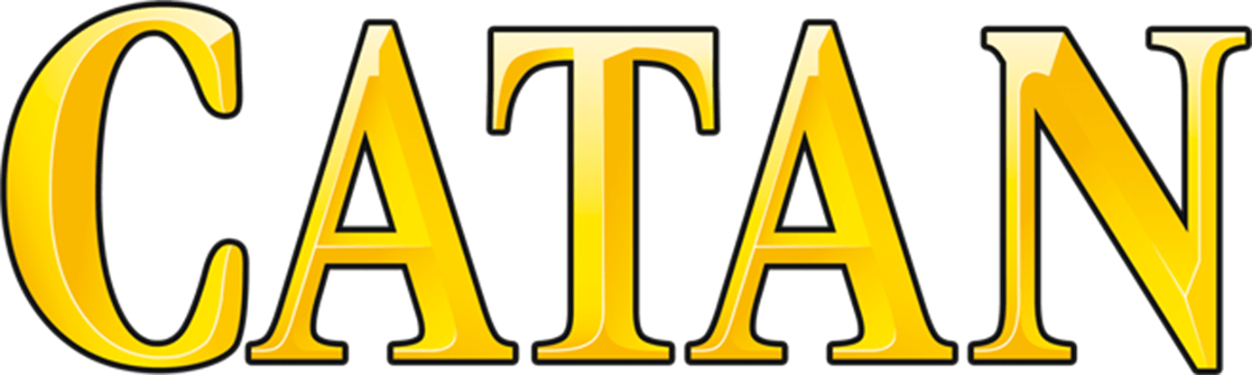 CATAN board game logo in bold gold lettering on a white background