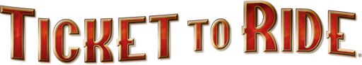 Ticket to Ride board game logo in bold red and gold lettering on a white background