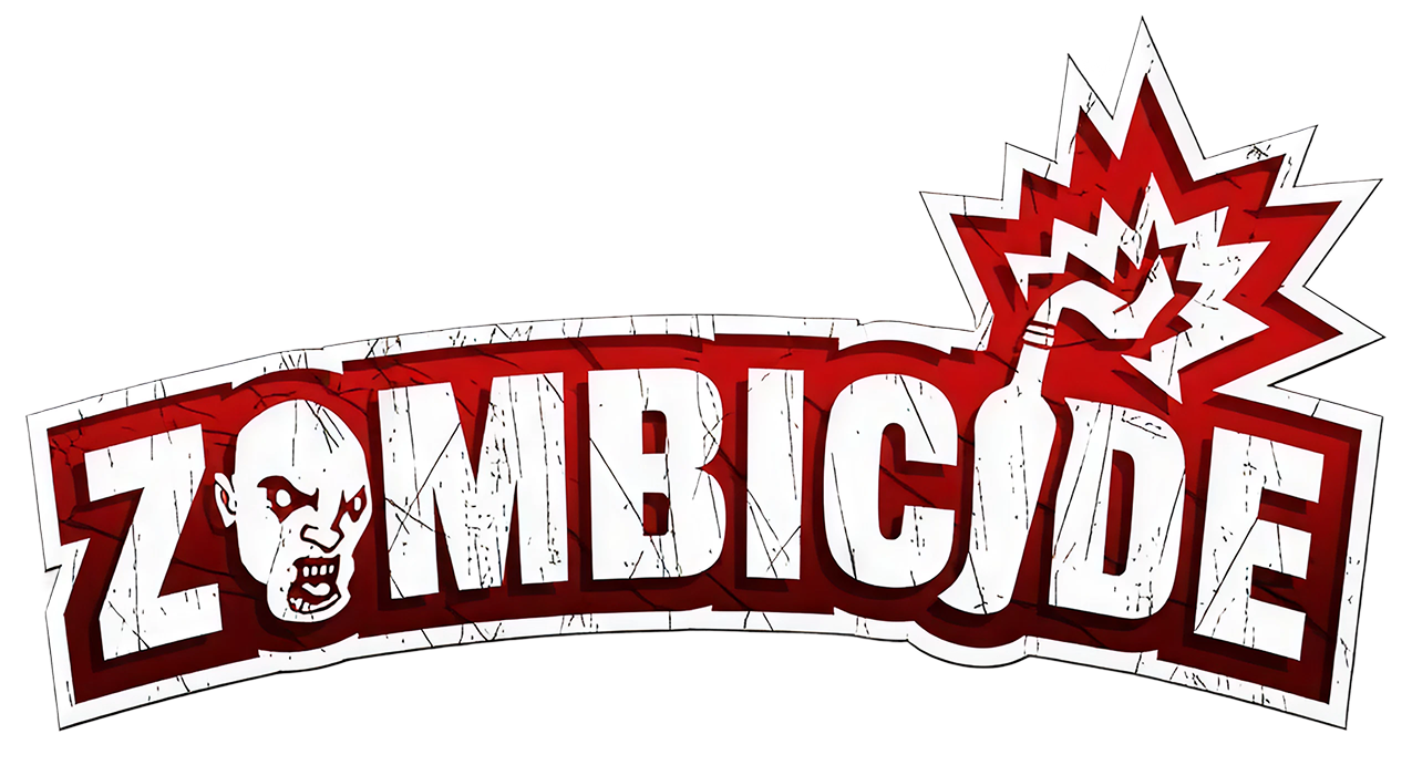 Zombicide board game logo with red and white lettering and a zombie face graphic