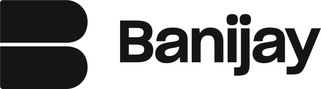 Banijay logo in bold black lettering with a stylized B icon on white background