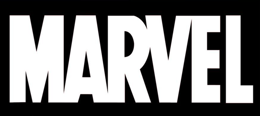 Marvel logo in bold white letters on a black background