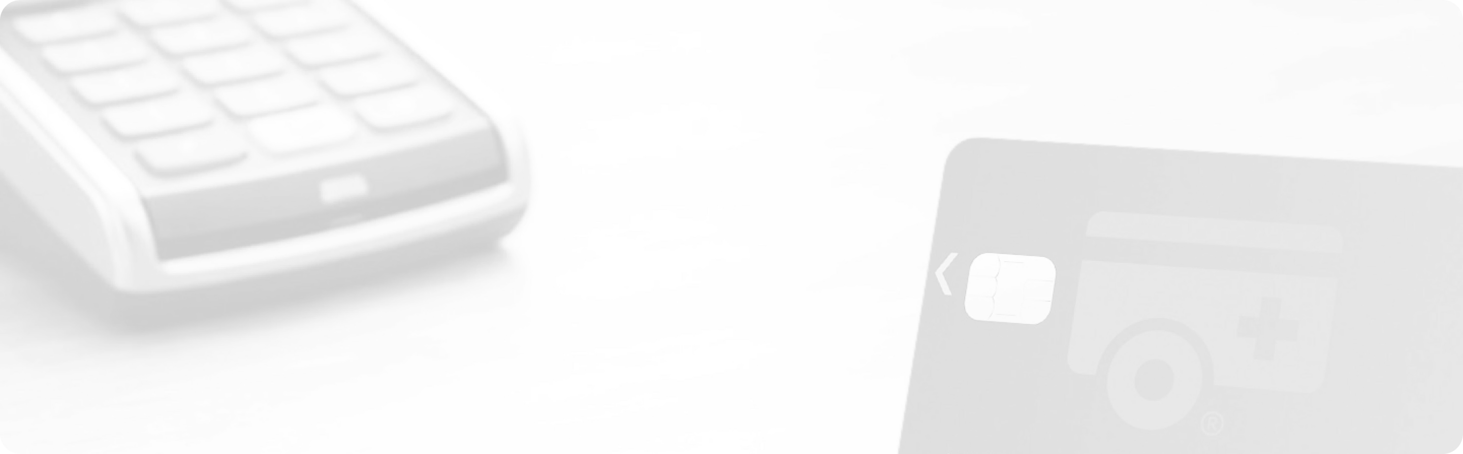 Close-up of a payment terminal keypad on the left and a credit card with a chip on the right.