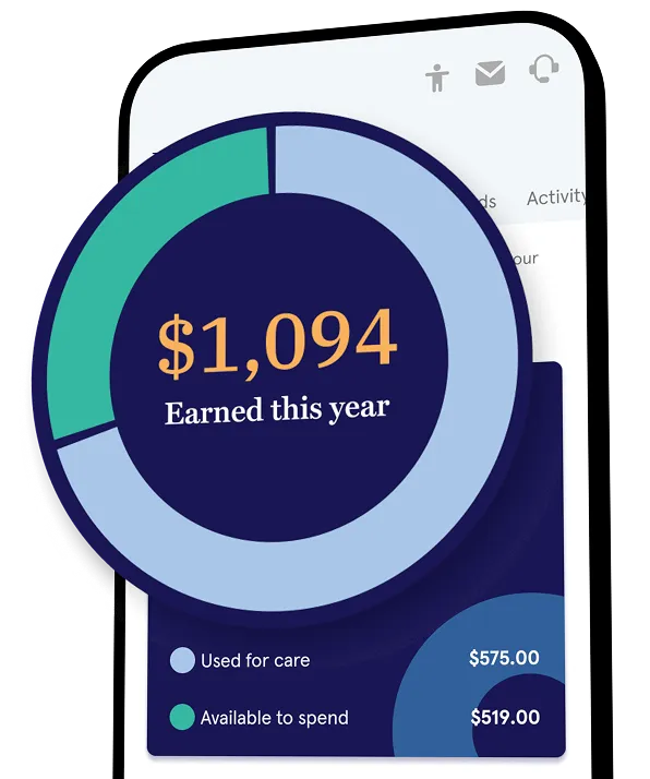 Circular chart showing $1094 earned this year with sections for $575 used for care and $519 available to spend.