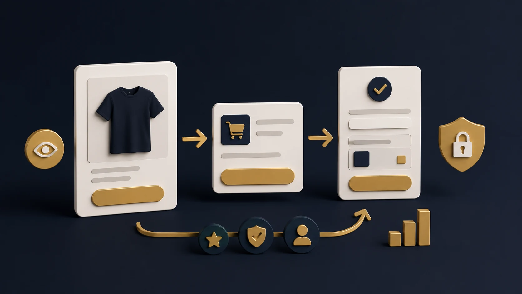 Shopify conversion optimization concept with product card checkout path and CTA elements