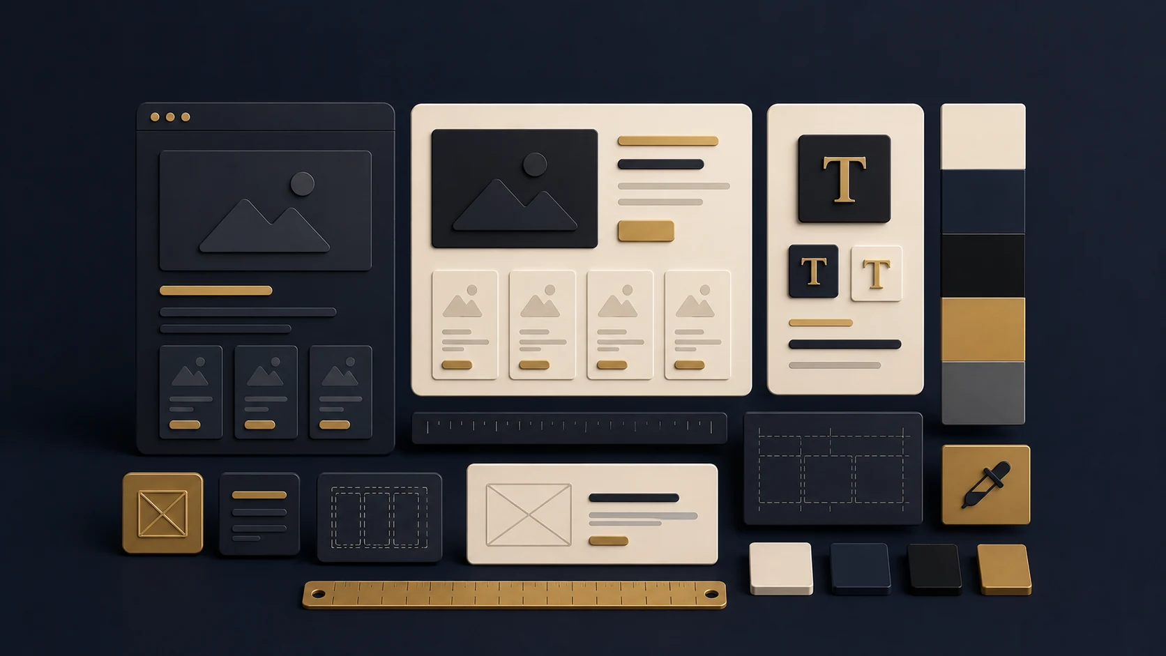 Premium Shopify web design concept with layout cards color swatches and ecommerce UI elements