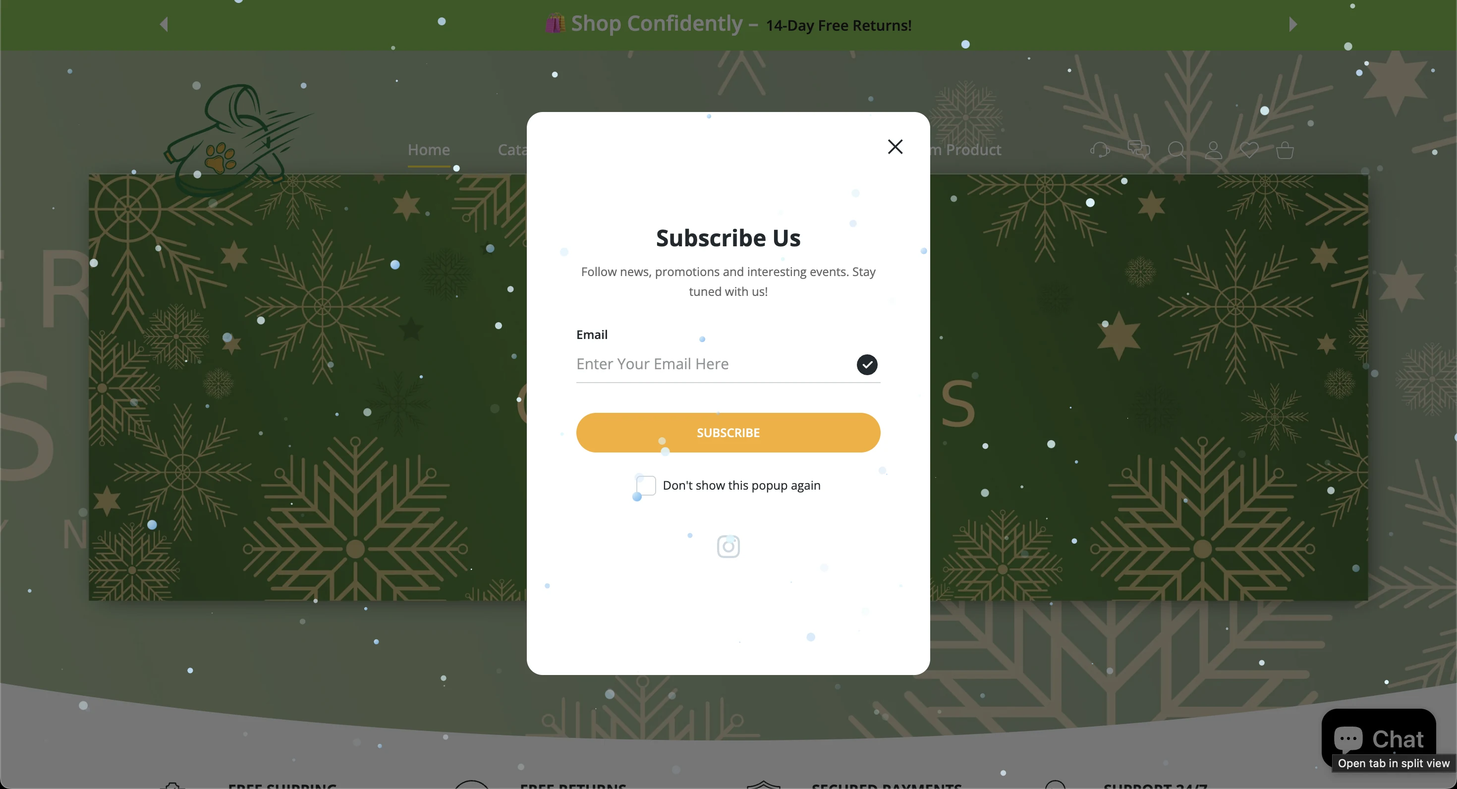 Pawshion Boutique email capture popup for list growth and first purchase conversion