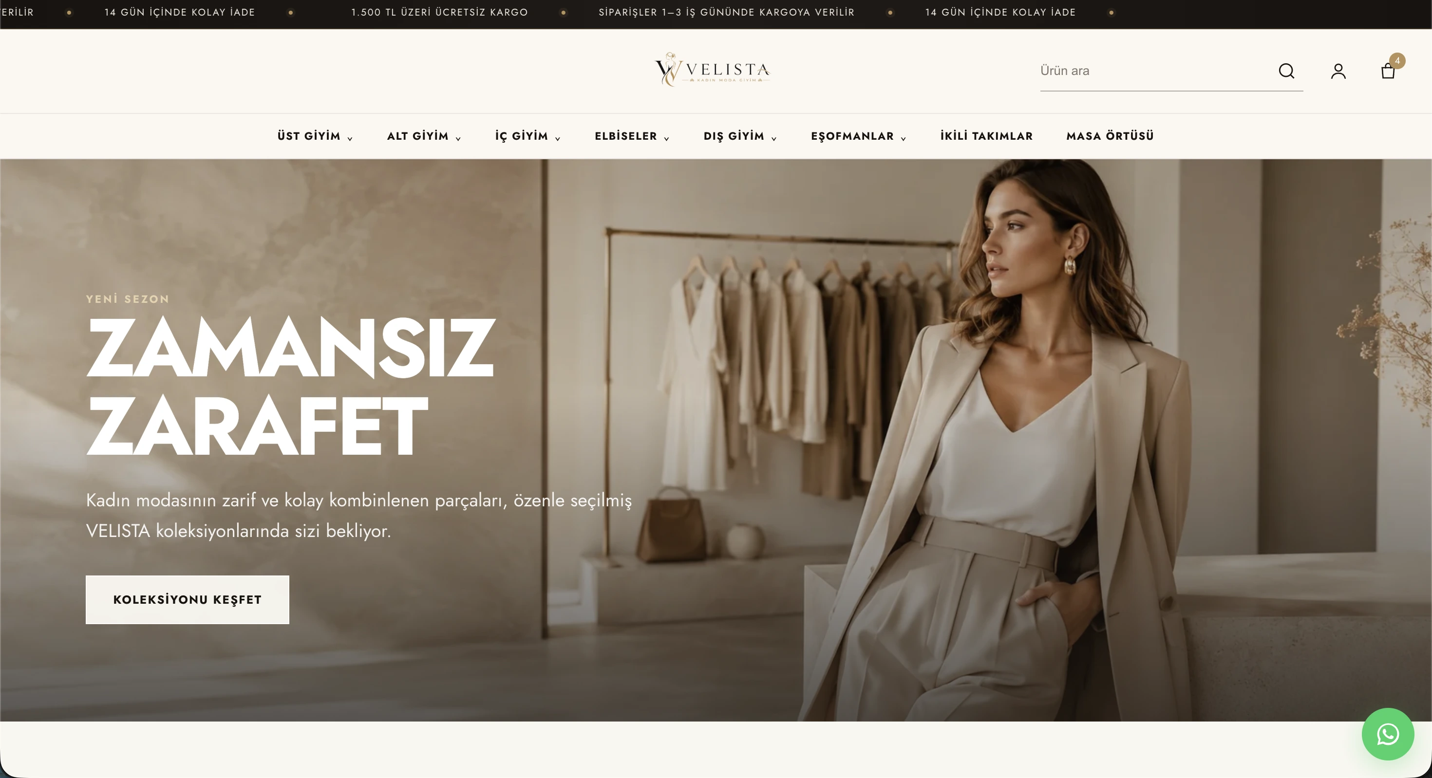 Velista Shopify store homepage redesign