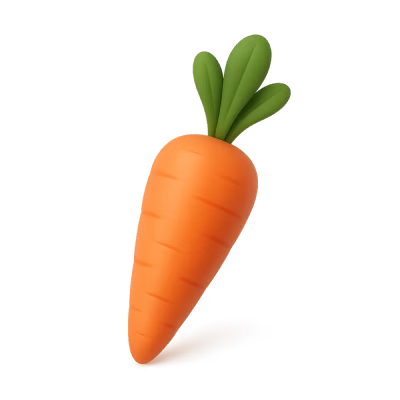 Ilustración de una zanahoria naranja con hojas verdes sobre fondo negro.