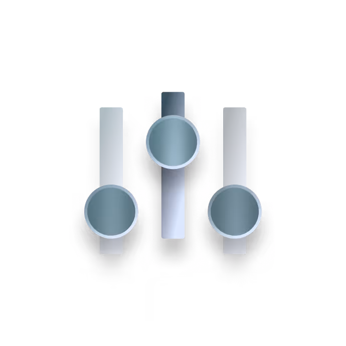 Three vertical sliders with circular knobs indicating adjustable levels for settings or controls.