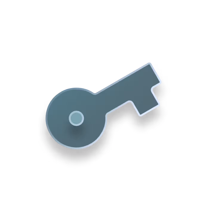 Simple blue key icon with a circular head and rectangular bit casting a shadow on a transparent background.
