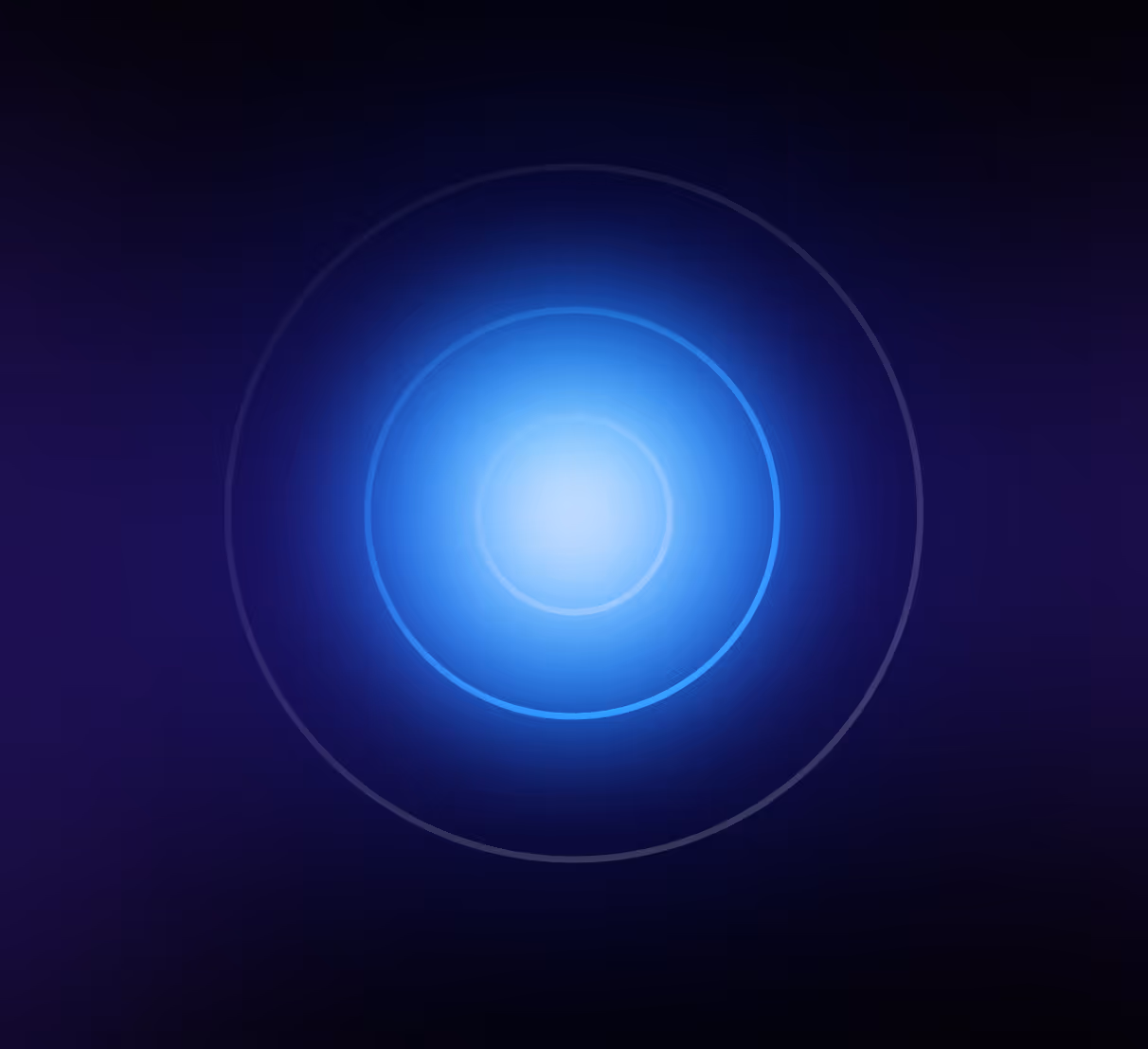 Glowing blue concentric circles with a bright center on a dark blue and black gradient background.