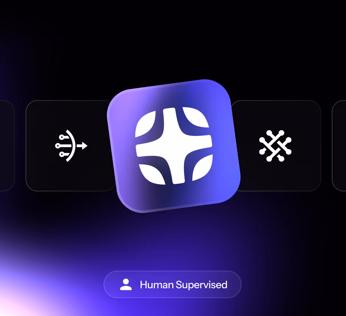 Purple app icon with a white cross and four leaf-like shapes, labeled Human Supervised.