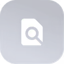 White document icon with magnifying glass on dark blue rounded square background.