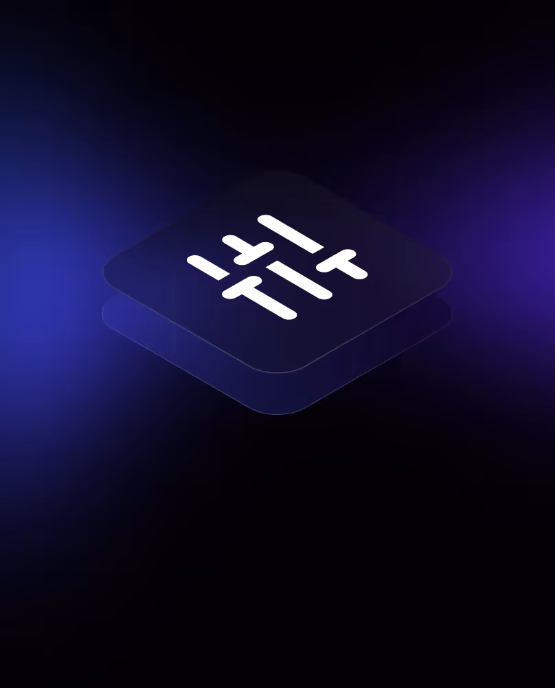 White horizontal sliders icon inside overlapping translucent dark squares on a gradient blue and black background.
