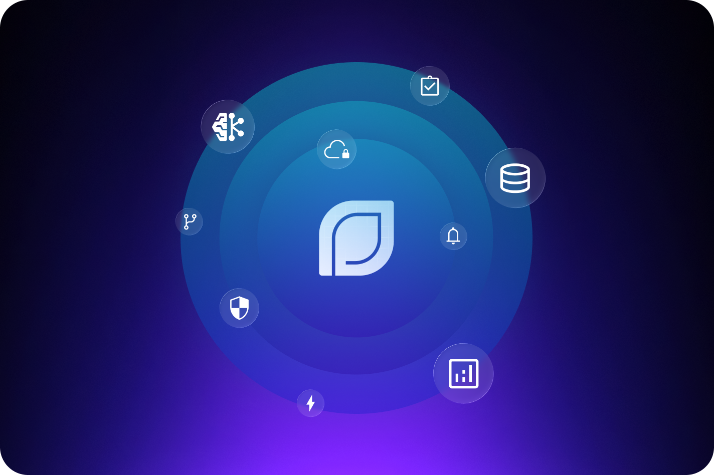 The Infrastream unified platform ecosystem showing tech icons surrounding a central leaf logo.