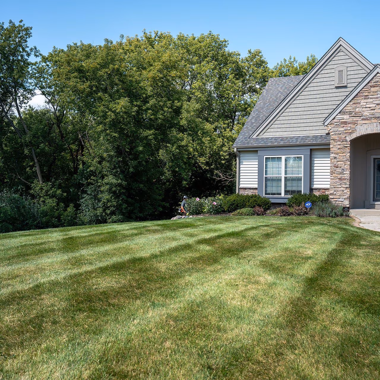 clean striped lawn mowing for commercial property jem lawn care