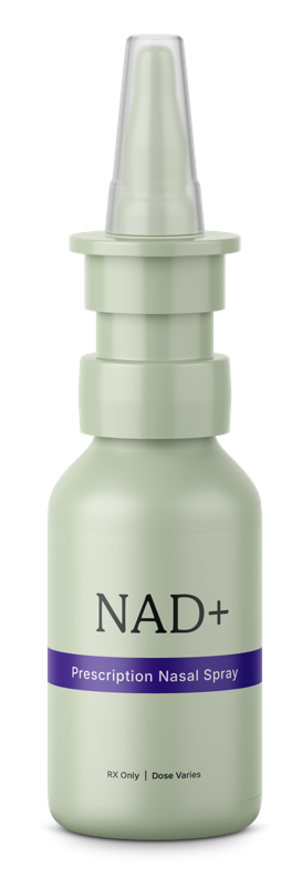 Frosted nasal spray bottle with a purple cap and a subtle white RoarMD logo on a light gray background.
