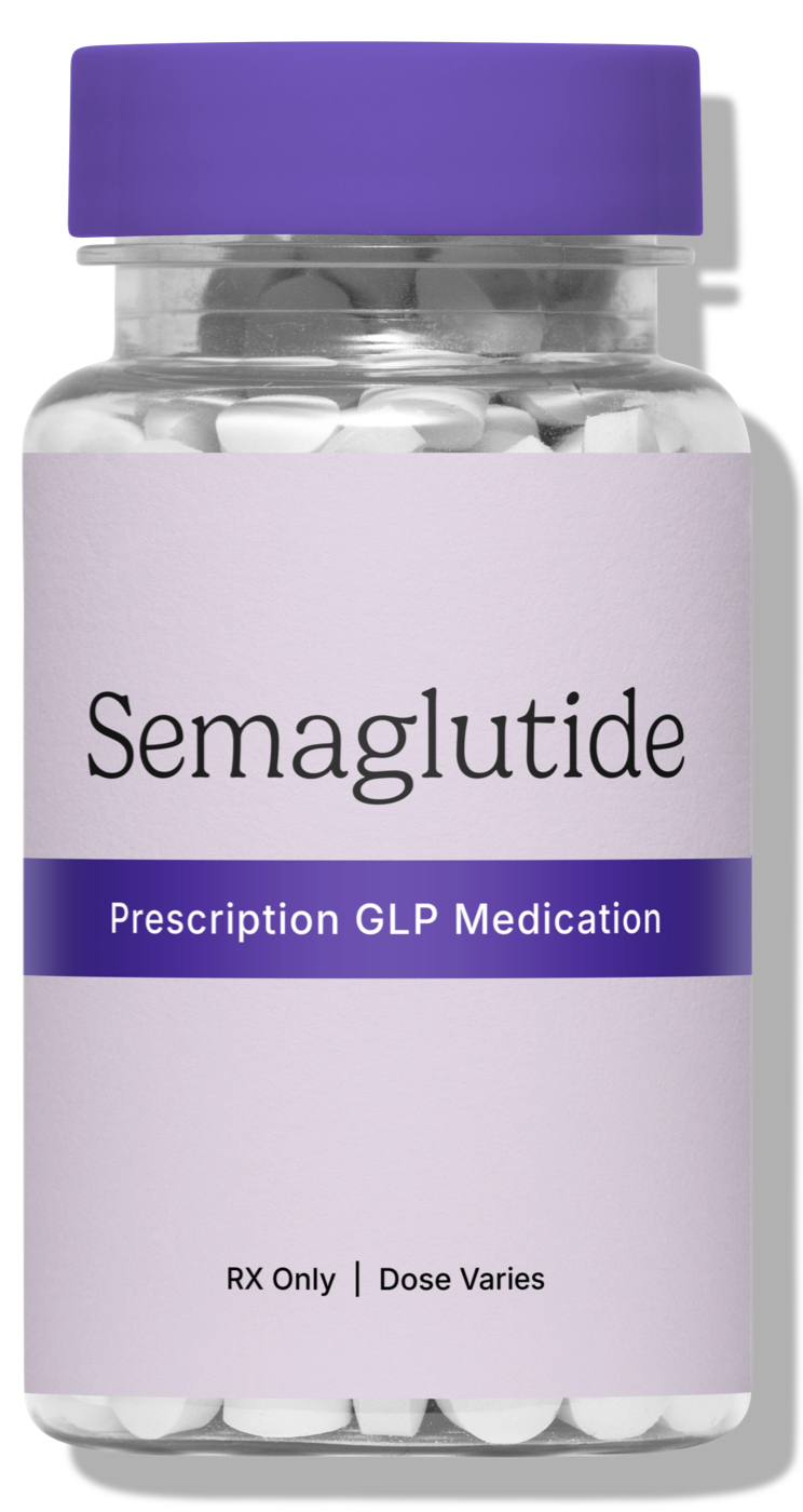 Oral Semaglutide weight loss tablets in a branded RoarMD prescription bottle.