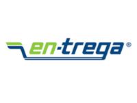 En-trega company logo with stylized text in green and blue.