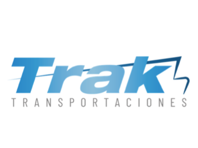 Logo with the word 'Trak' in blue gradient letters and 'TRANSPORTACIONES' in uppercase gray letters below.