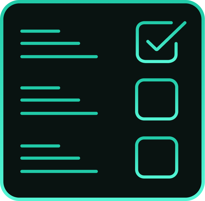 Checklist with three items, the first marked with a check inside a rounded square box.