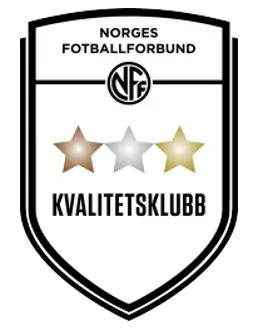 Norges Fotballforbund kvalitetsklubb skjold med tre stjerner i bronse, sølv og gull.