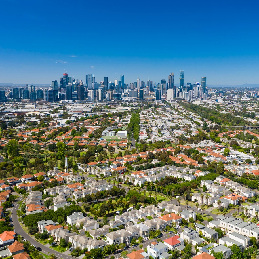 View of North Shore suburbs near Albany with Auckland city in the distance.