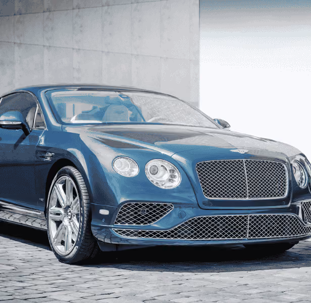 Front of Bentley vehicle.