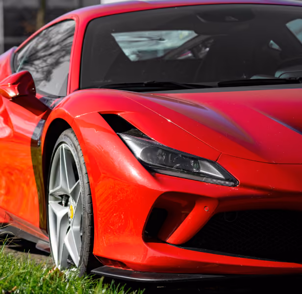 Front of Ferrari vehicle.