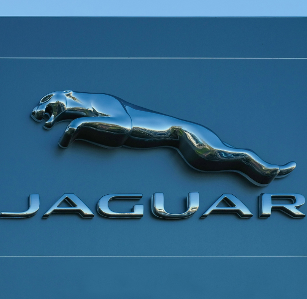 Front of Jaguar vehicle.