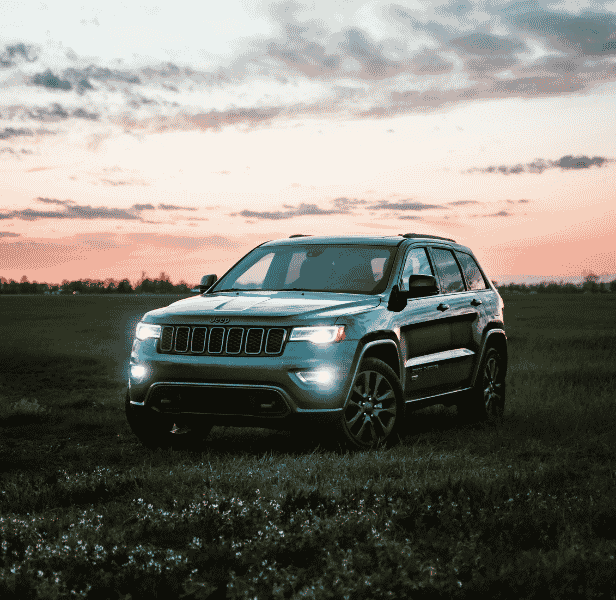 Front of Jeep vehicle.