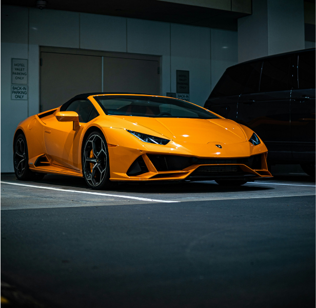 Front of Lamborghini vehicle.