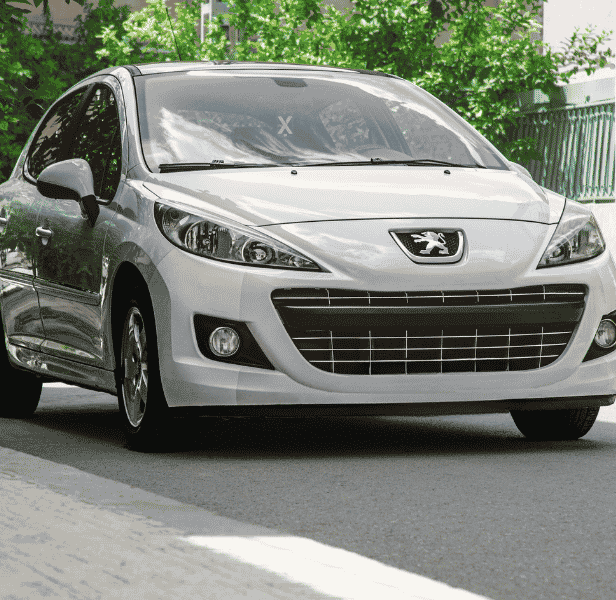Front of Peugeot vehicle.