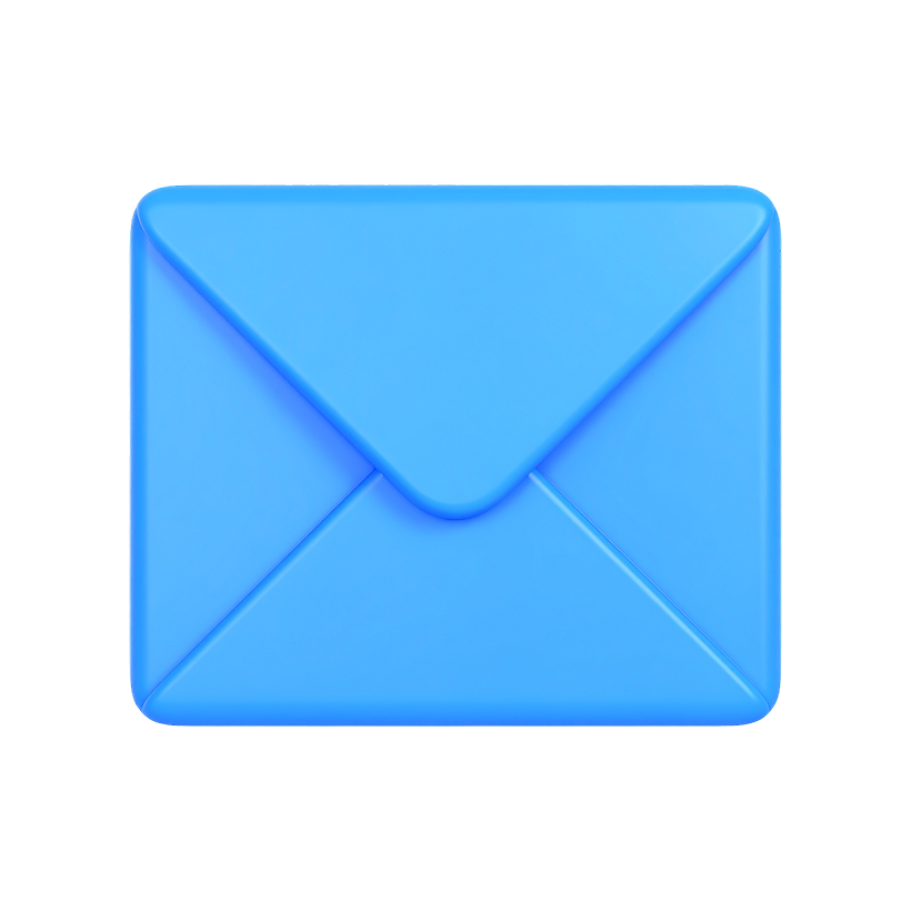 Blue envelope icon with a modern, slightly rounded design on a transparent background.