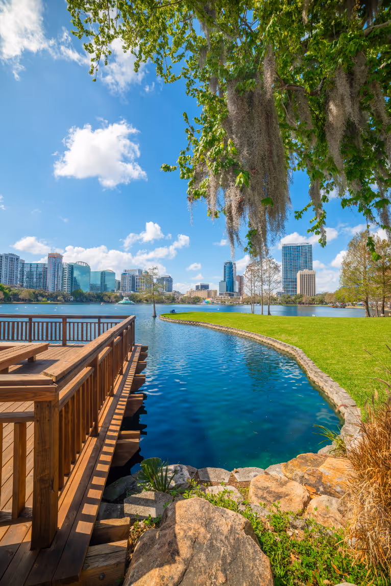 Lake Eola park in Orlando on a sunny day stock image
