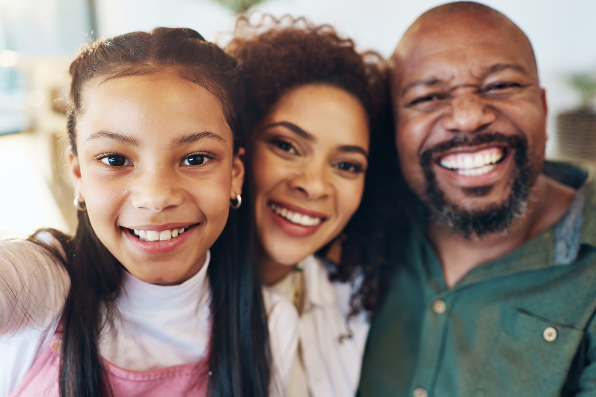 Happy family posing for a selfie